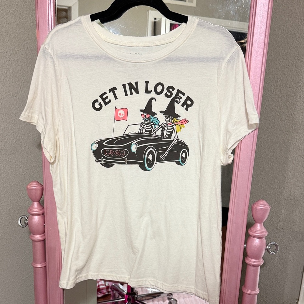 “Get in Loser” Halloween Skeleton Graphic Tee - White